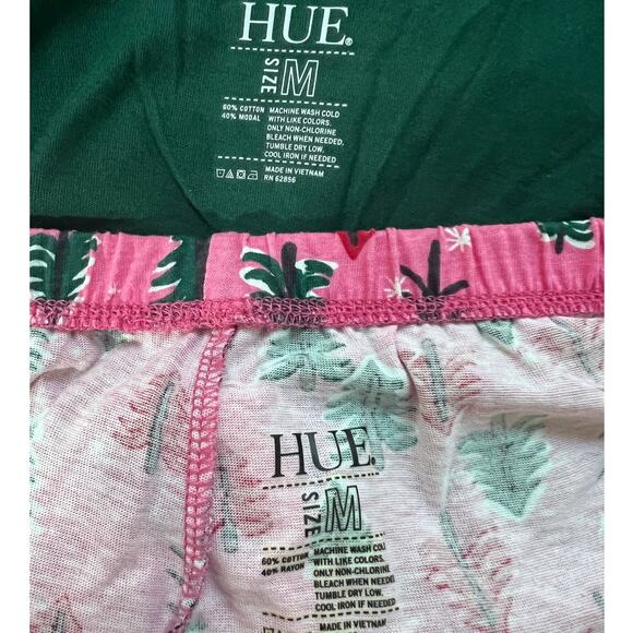 HUE Womens Medium Holiday Pajama Lounge Set Christmas Trees Pink & Green NEW! - Picture 4 of 10